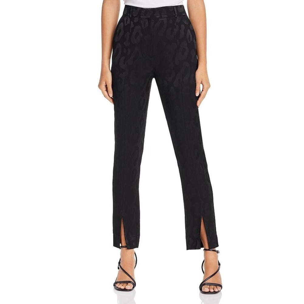NWT Anine Bing Tate High Waist Trousers Size 6 Black Leopard Front Slit Pants